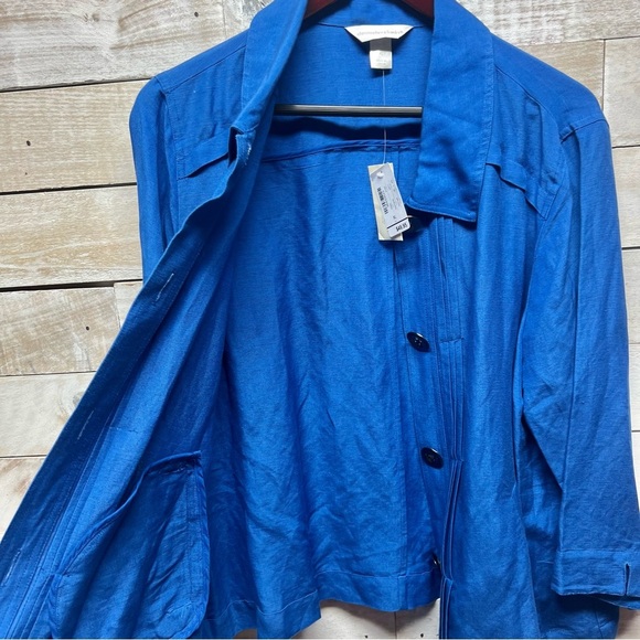 Christopher & Banks Linen Blend Jacket Womens XL Blue Button Up Pockets New - Picture 4 of 11